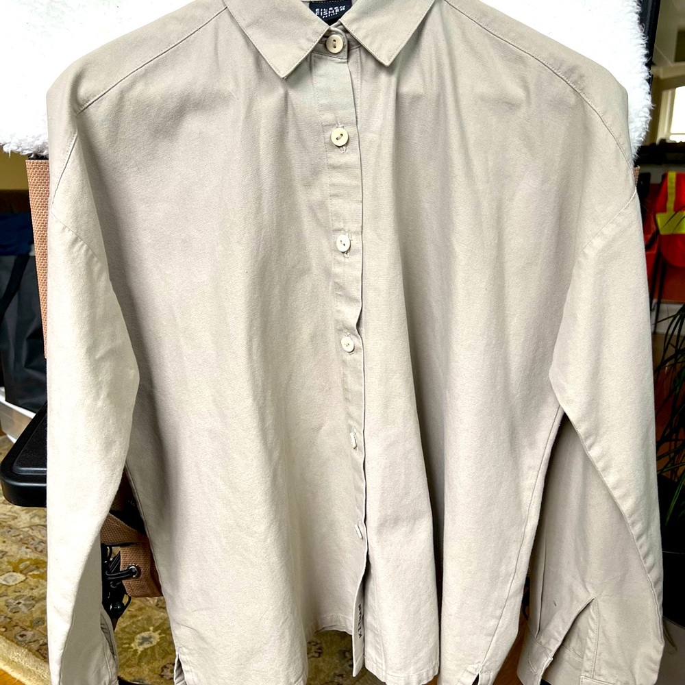 Eileen Fisher Classic Collar Shirt, Beige, 100% Linen, Petite Small, Pre Owned
